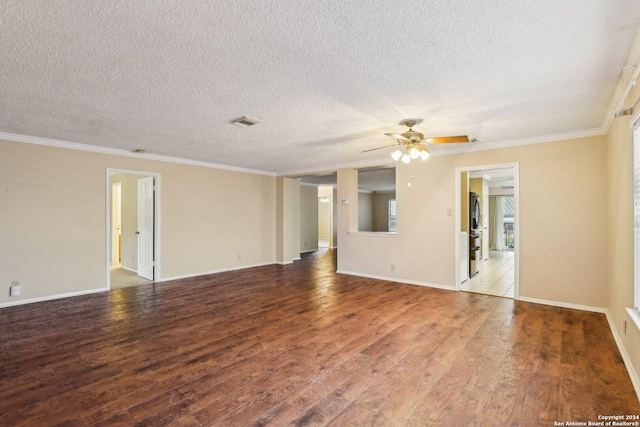 unfurnished room with crown molding, hardwood / wood-style floors, and ceiling fan