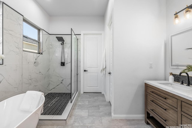 bathroom with vanity and plus walk in shower