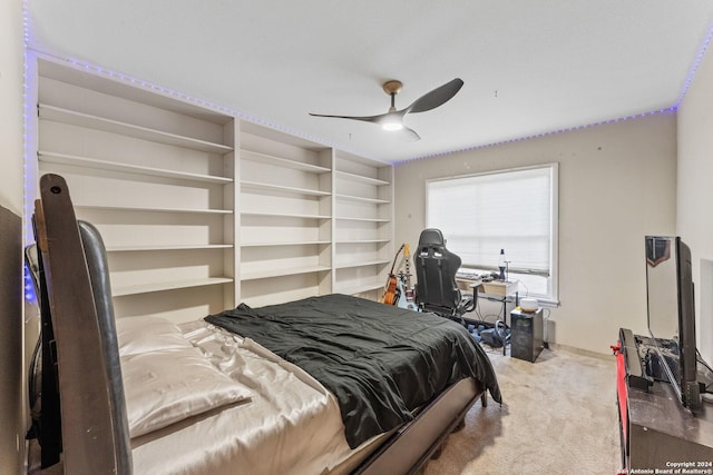 bedroom featuring carpet flooring and ceiling fan