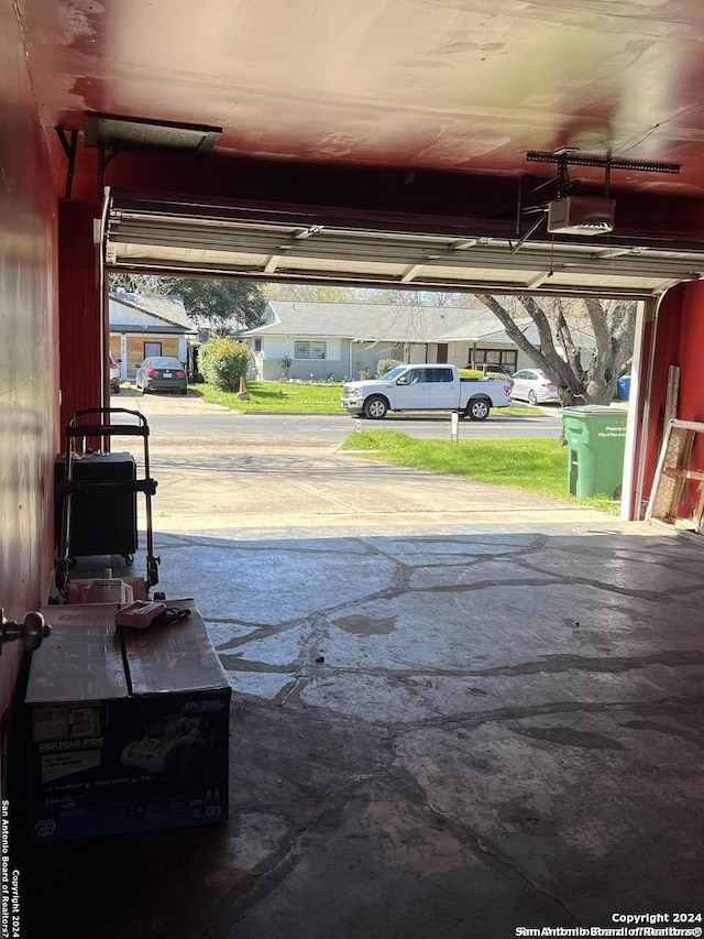 garage with a garage door opener