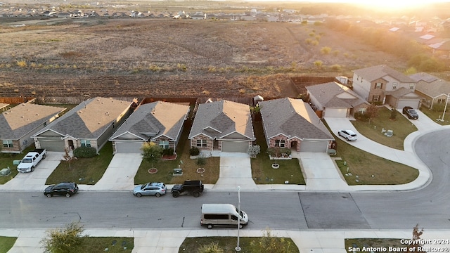 view of aerial view at dusk