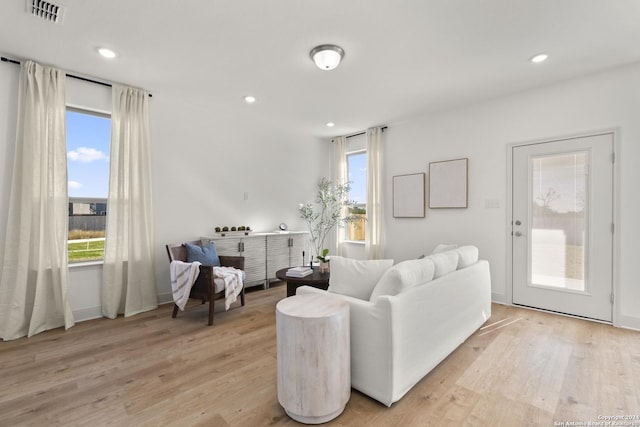 living room with light hardwood / wood-style floors