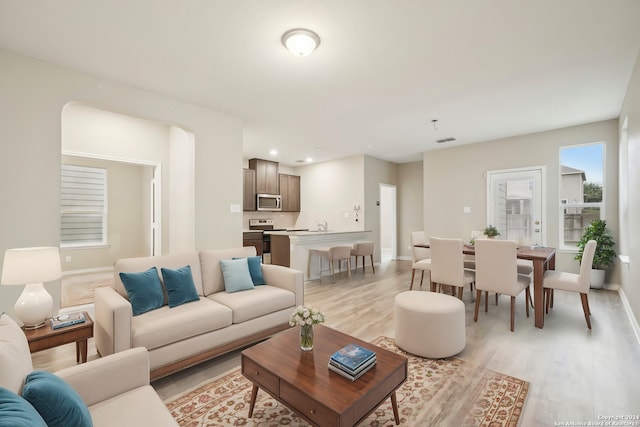 living room featuring light wood-type flooring