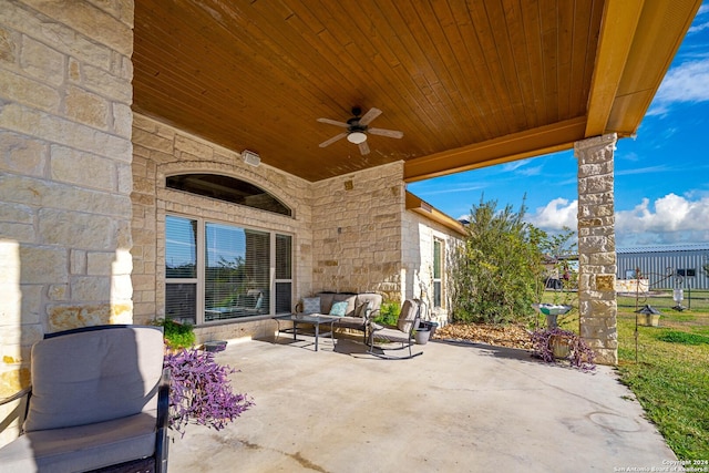 view of patio / terrace featuring outdoor lounge area and ceiling fan