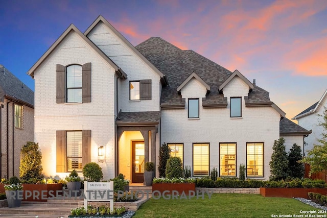 view of front of house with a yard