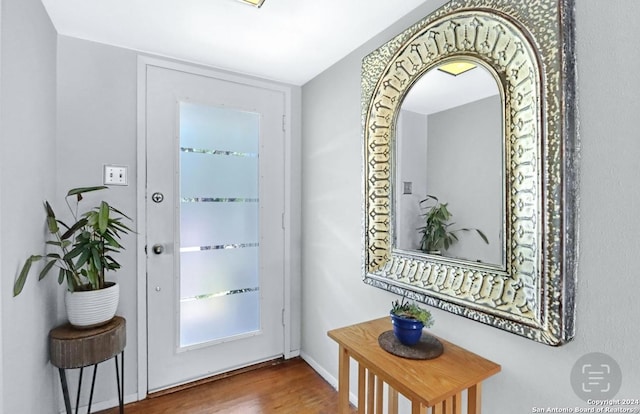 doorway featuring dark hardwood / wood-style flooring