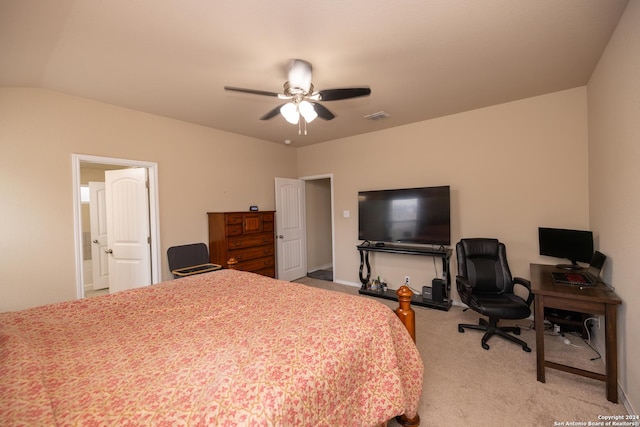 bedroom featuring carpet flooring and ceiling fan