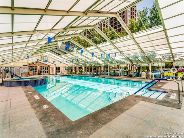 view of swimming pool featuring a patio