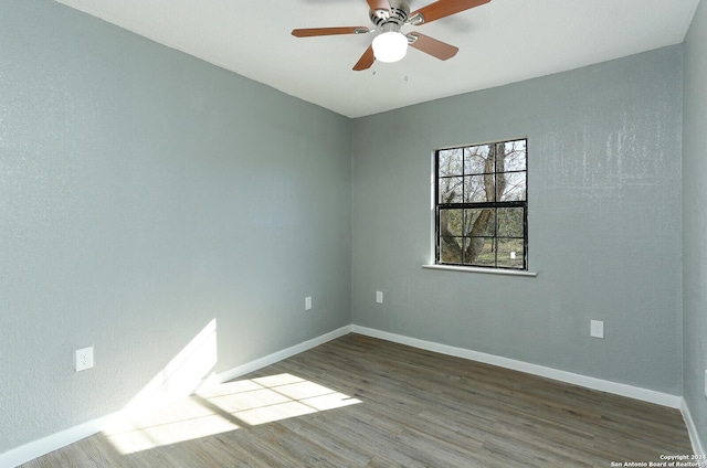 empty room featuring wood-type flooring and ceiling fan