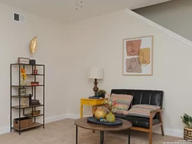 sitting room featuring carpet floors