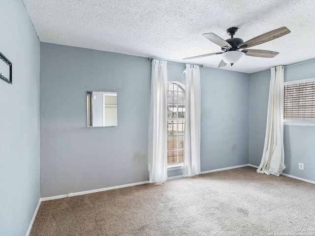 spare room with a wealth of natural light, carpet floors, and a textured ceiling