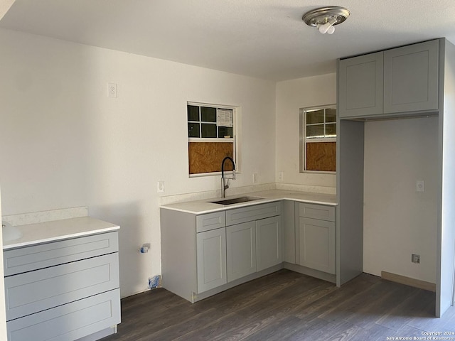 kitchen featuring gray cabinets, sink, and dark hardwood / wood-style flooring