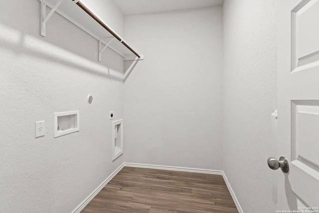 2659 Greenwell Ln, New Braunfels, TX 78130 - laundry room featuring hookup for an electric dryer, hookup for a washing machine, dark wood-style flooring, and hookup for a gas dryer