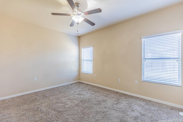 spare room featuring ceiling fan and carpet floors