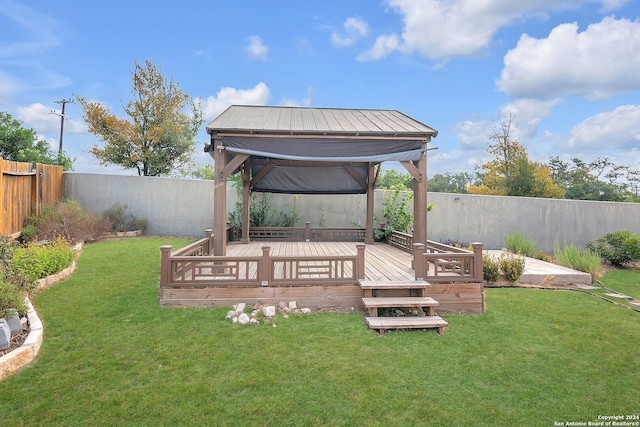 view of yard with a gazebo and a deck