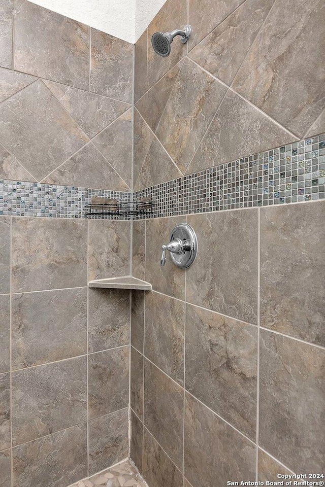 interior details with a tile shower