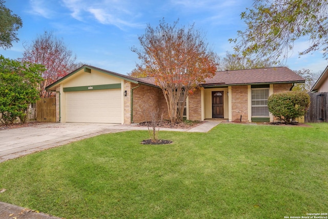 ranch-style house with a front lawn and a garage