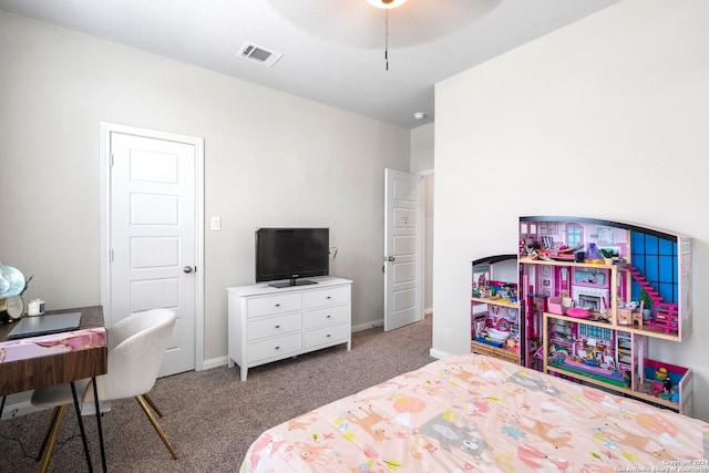 bedroom featuring carpet floors and ceiling fan