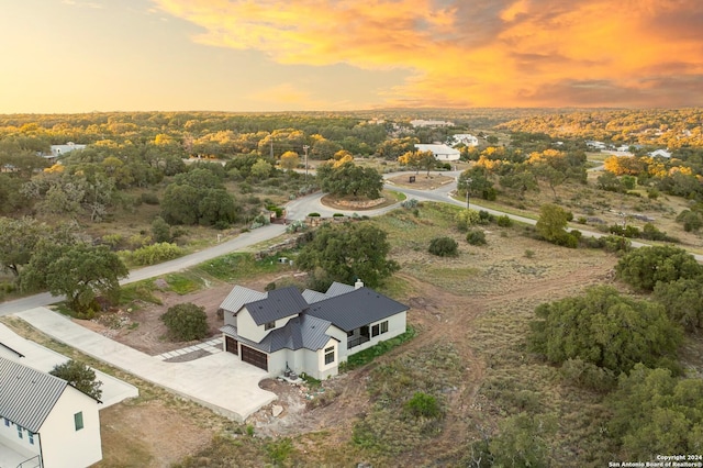 view of aerial view at dusk