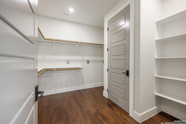 spacious closet featuring dark wood-type flooring