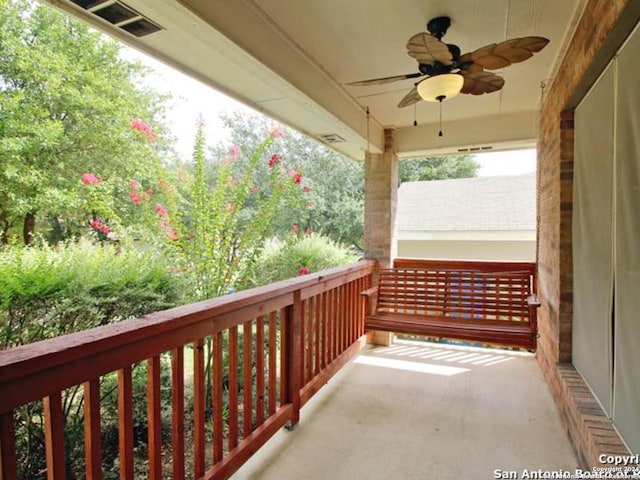 balcony with ceiling fan