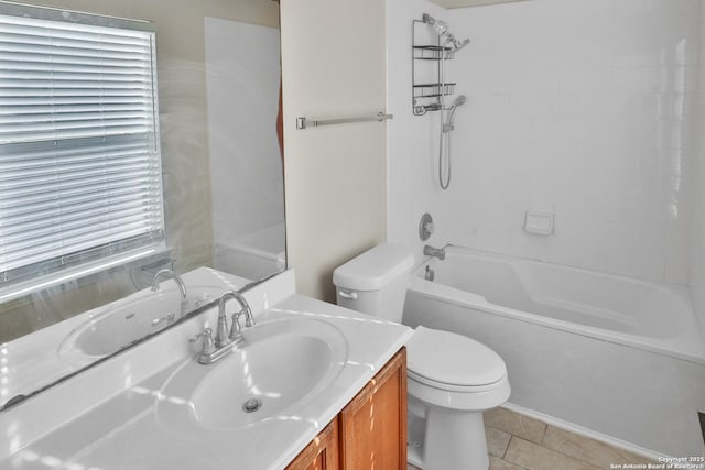 full bathroom with tile patterned floors, vanity, toilet, and shower / washtub combination