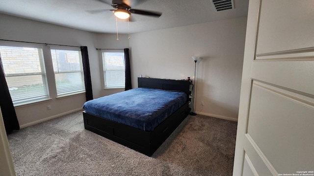 bedroom featuring carpet and ceiling fan