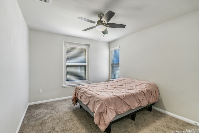 bedroom with carpet flooring and ceiling fan