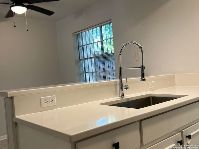 details with ceiling fan and sink