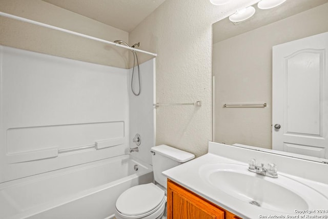 full bathroom with vanity, toilet, and tub / shower combination