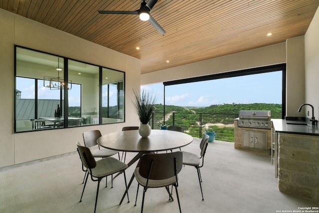 view of patio / terrace with an outdoor kitchen, area for grilling, ceiling fan, and sink