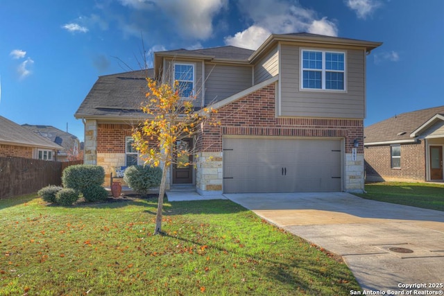 view of front facade featuring a garage and a front yard