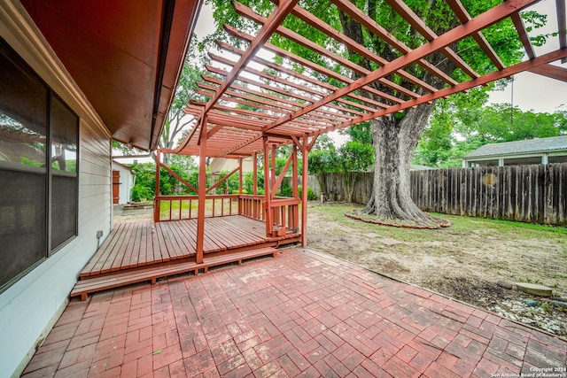 view of patio / terrace with a pergola and a wooden deck