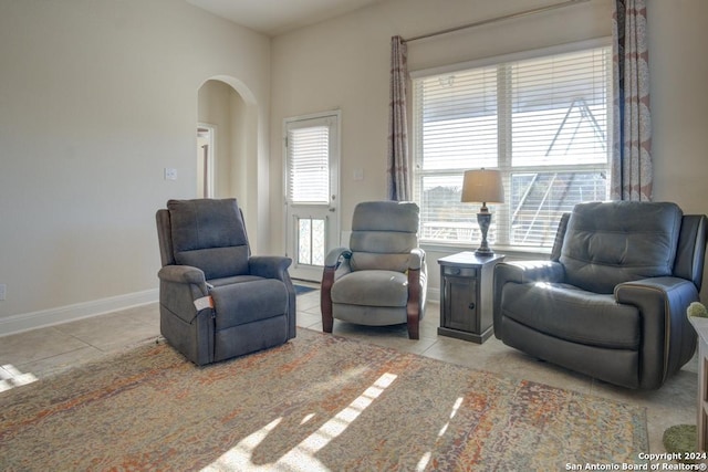 living room featuring light tile patterned floors