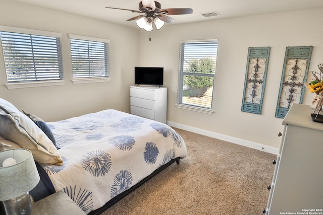 bedroom featuring carpet and ceiling fan