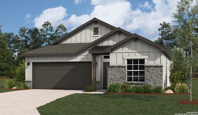 view of front of property featuring a garage and a front lawn