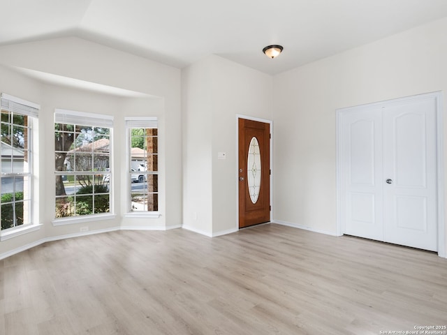 foyer entrance with light hardwood / wood-style floors and a wealth of natural light