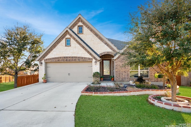 view of front facade featuring a front yard and a garage