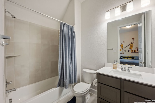 full bathroom featuring vanity, toilet, and shower / bath combo with shower curtain