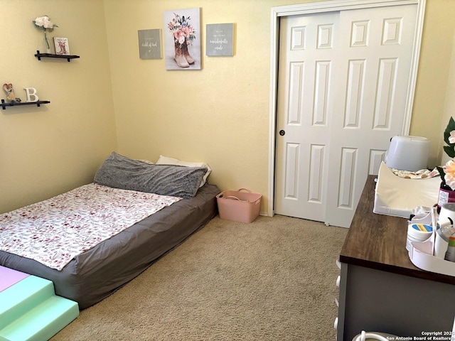 bedroom featuring carpet floors and a closet