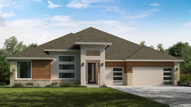 view of front facade featuring a garage and a front yard