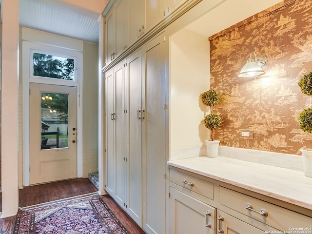 doorway to outside with dark wood-type flooring