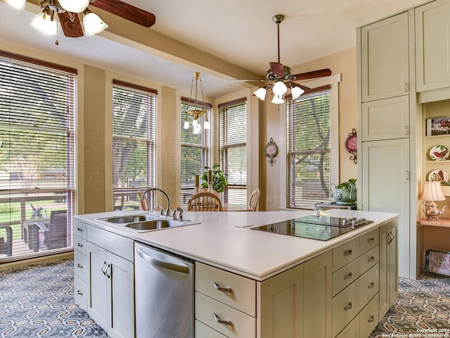 kitchen featuring dishwasher, black electric cooktop, a wealth of natural light, and sink