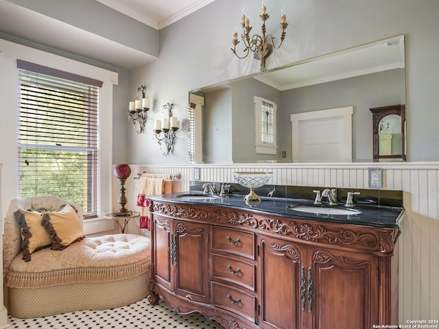 bathroom featuring vanity and crown molding