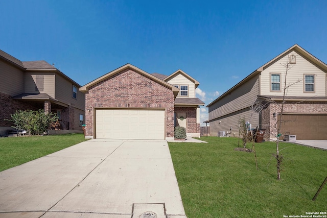 view of front property with a front yard and a garage