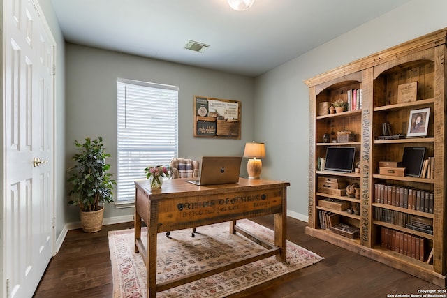 office space featuring dark hardwood / wood-style flooring