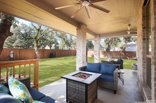 view of patio / terrace featuring a fire pit