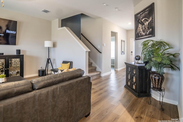 living room with hardwood / wood-style floors