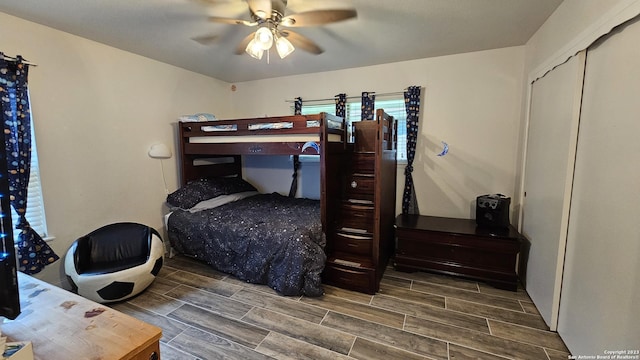 bedroom featuring a closet and ceiling fan