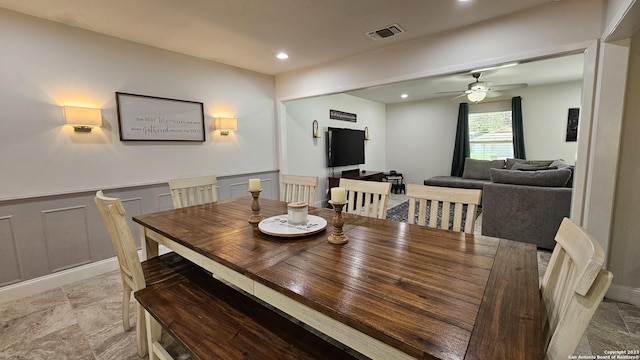 dining area with ceiling fan